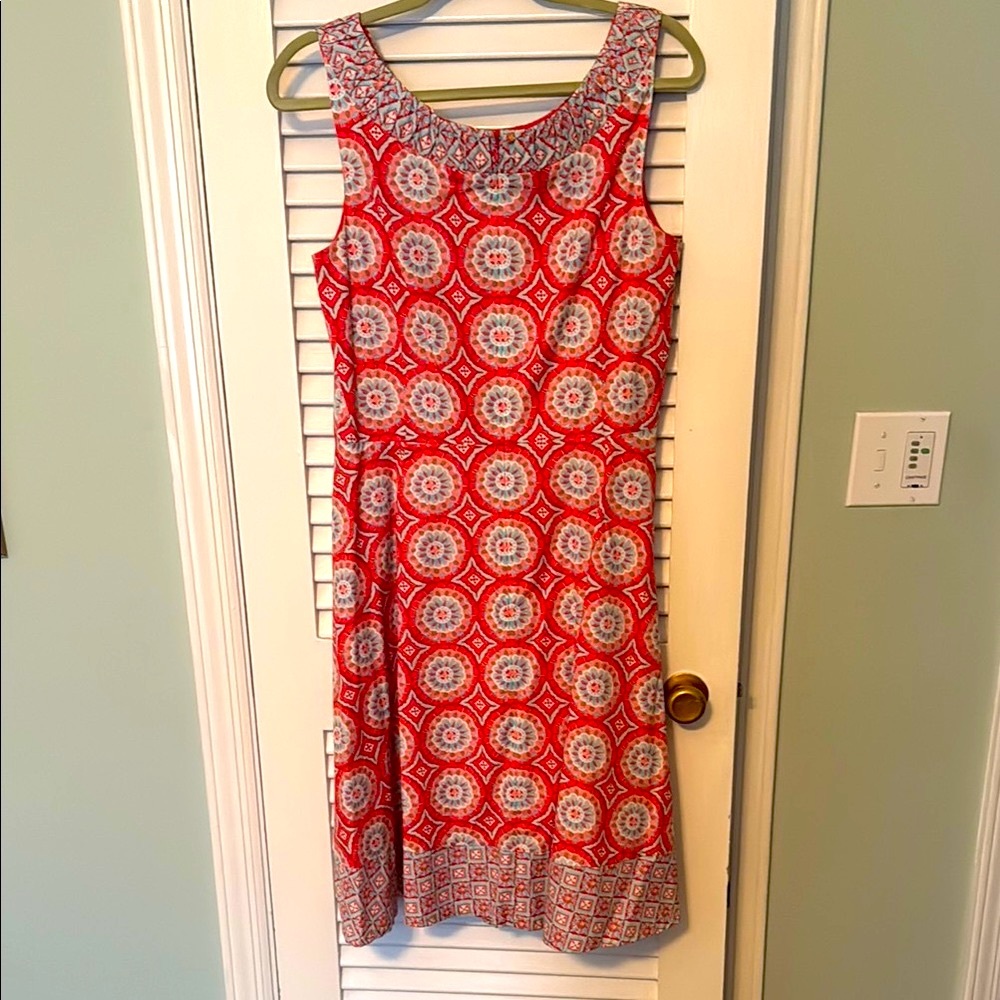 Talbots Lovely Deep Coral Patterned Sleeveless Dress